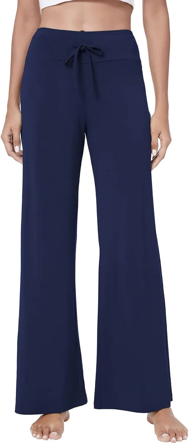 QUALFORT Women's Pants Soft Wide Leg Pants Stretchy Casual Bottoms Soft Pajama Pants