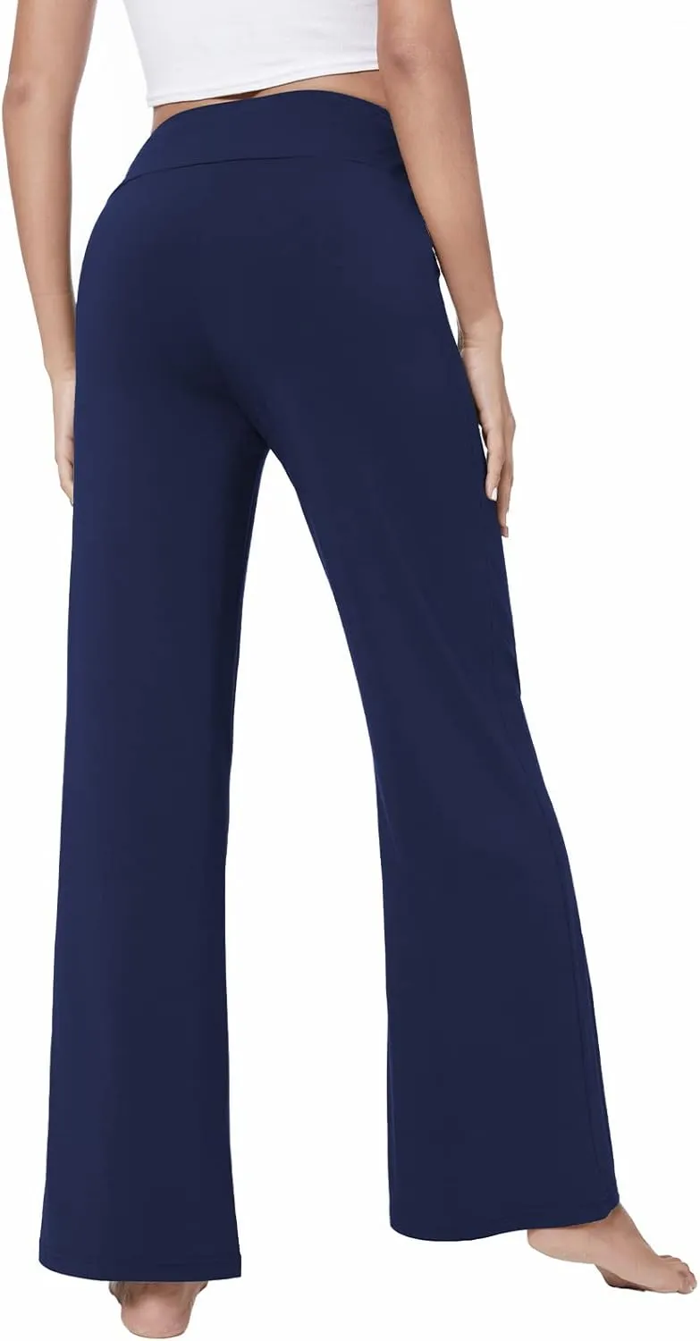 QUALFORT Women's Pants Soft Wide Leg Pants Stretchy Casual Bottoms Soft Pajama Pants