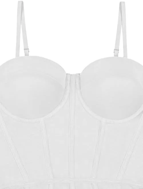 REORIA Women's Trendy Sexy Mesh Sheer Spaghetti Strap Going Out Slimming Bustier Corset Bodysuit With Built In Bra