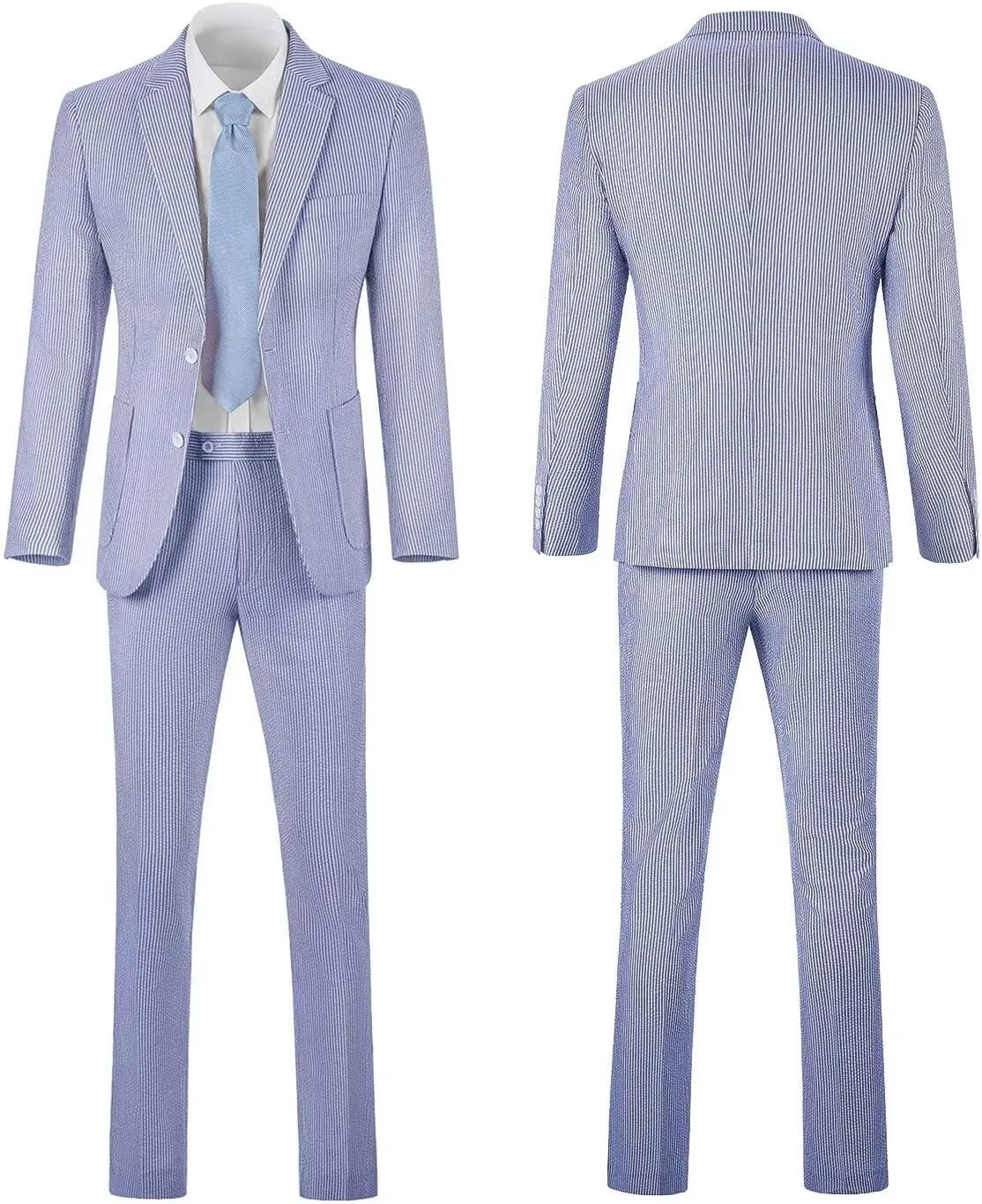 Seersucker Slim Suits for Men Formal Casul Summer Beach Wedding Grooms 2 Piece Blazer Pants Party Striped Suit Sets