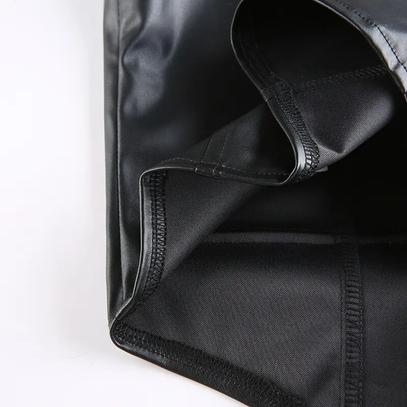 Sexy Bodycon Black PU Leather Cropped Vest For Women / Gothic Waistcoat Of Buttons