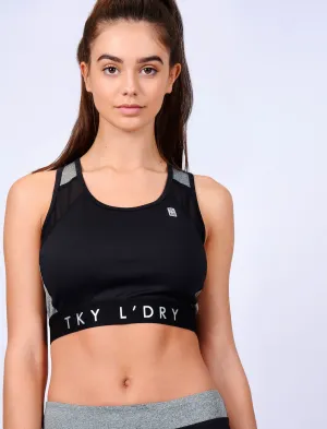 Sharkray Block Mesh Panel Sports Bra Top in Black - Tokyo Laundry Active