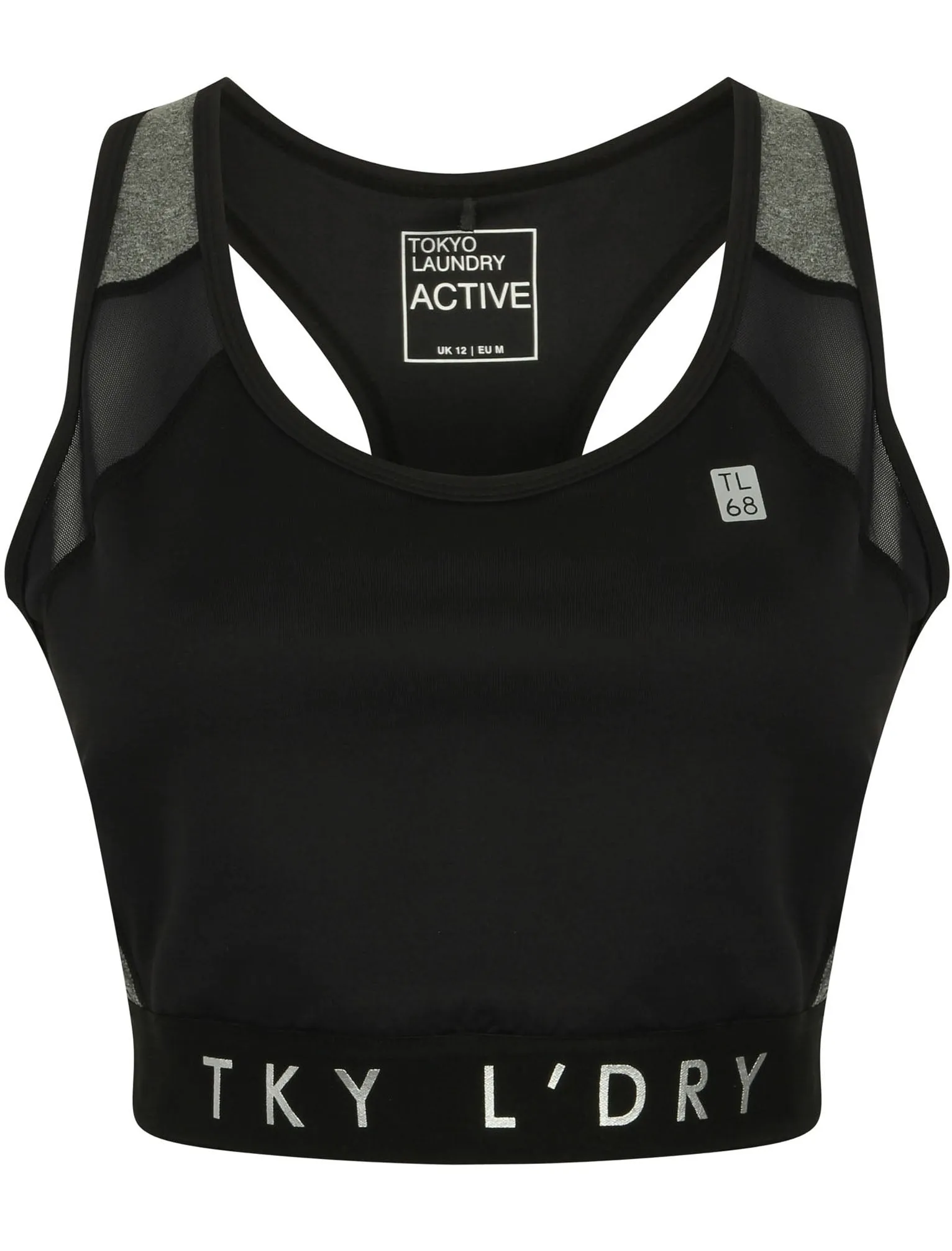 Sharkray Block Mesh Panel Sports Bra Top in Black - Tokyo Laundry Active