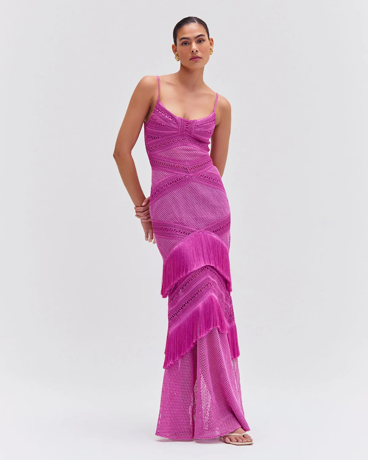 Sleeveless Fringe Maxi Dress