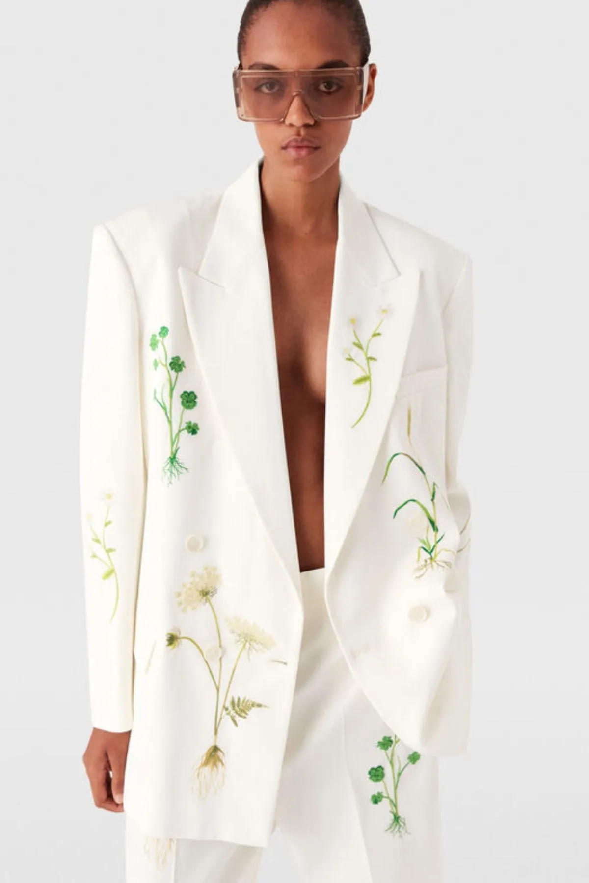 Stella McCartney Floral Double Breasted Blazer - Cream