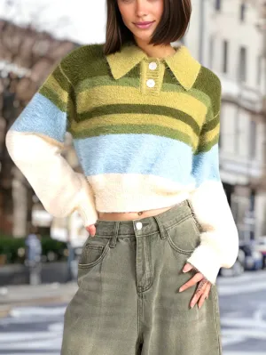 Striped Pattern Fuzzy Sweater by Anna-Kaci