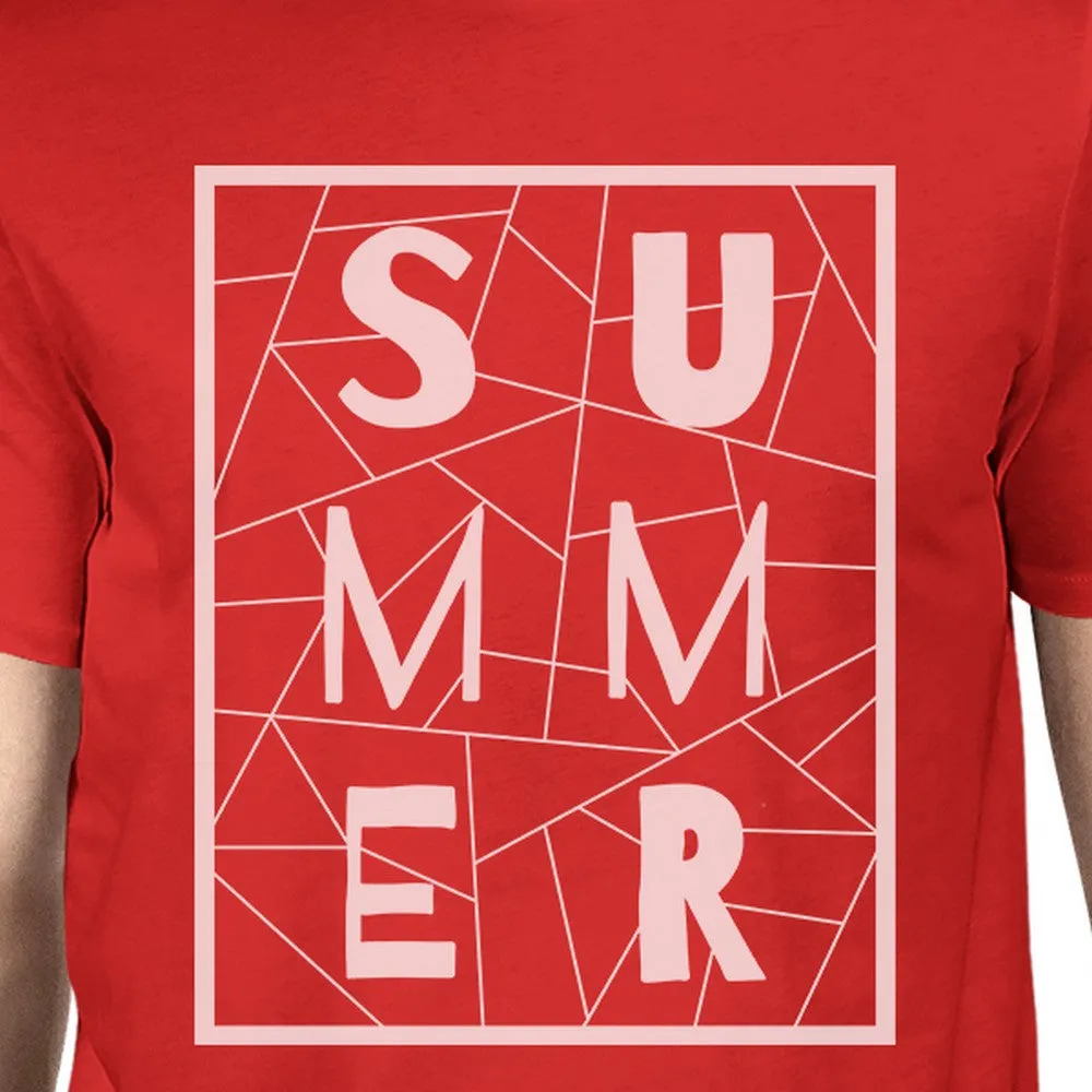 Summer Geometric Mens Red Tshirt Trendy Design Cotton Graphic Tee