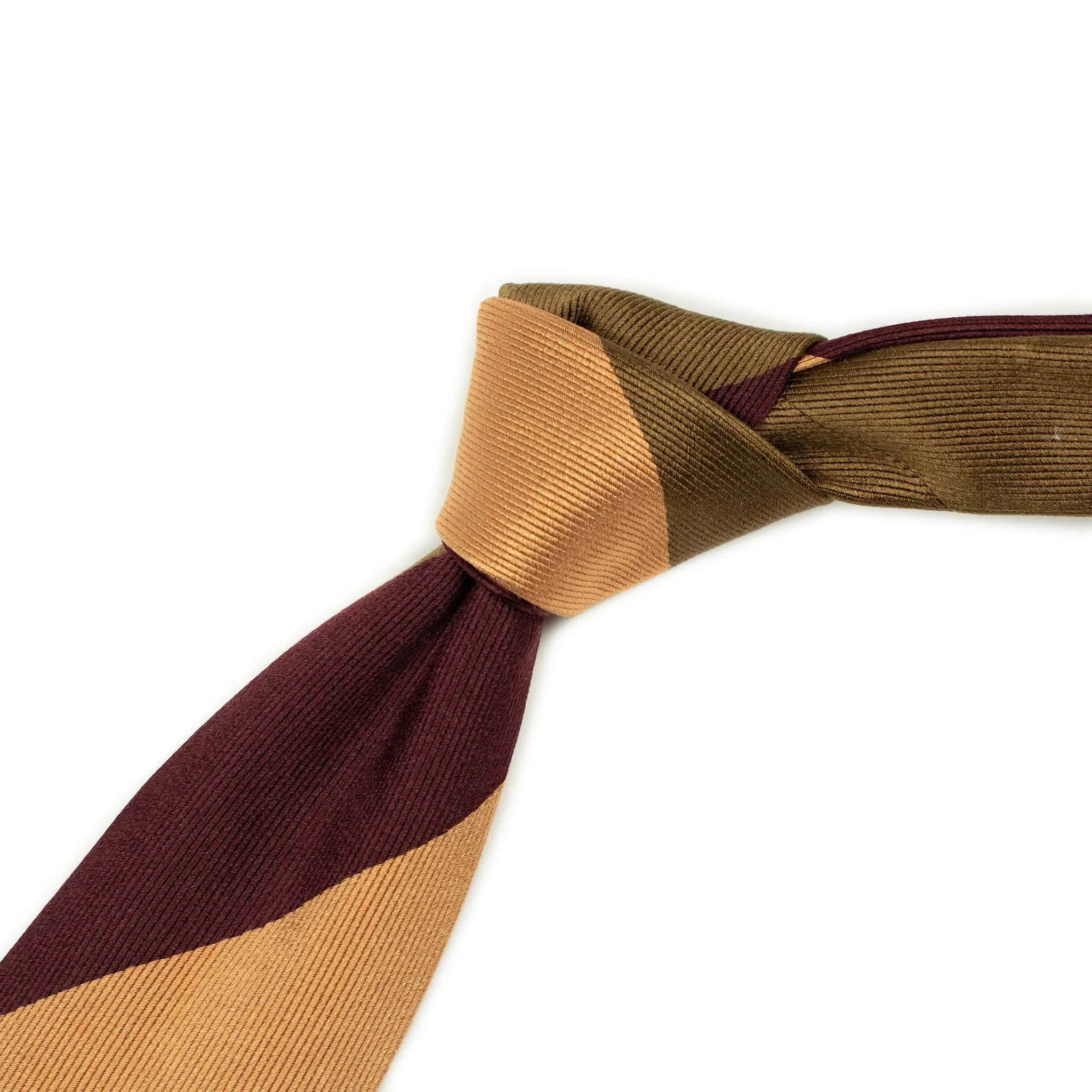 Tobacco, peach and wine block stripe silk twill tie