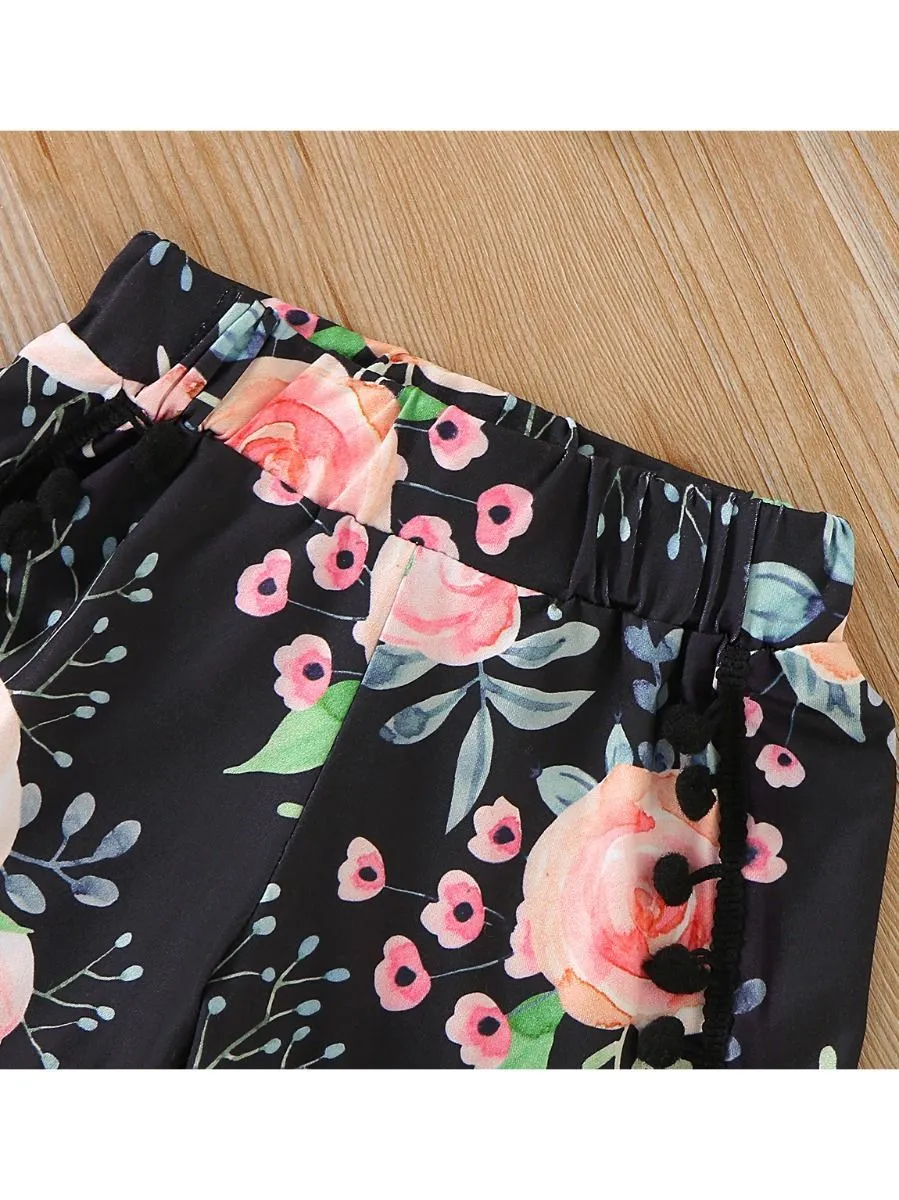 Trendy Baby Toddler Girl Letters Vest   Floral Shorts 2-Piece Clothes Set