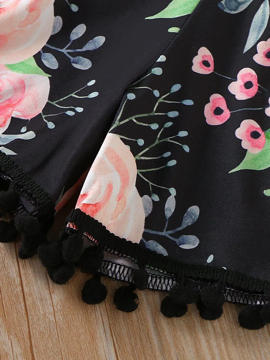 Trendy Baby Toddler Girl Letters Vest   Floral Shorts 2-Piece Clothes Set