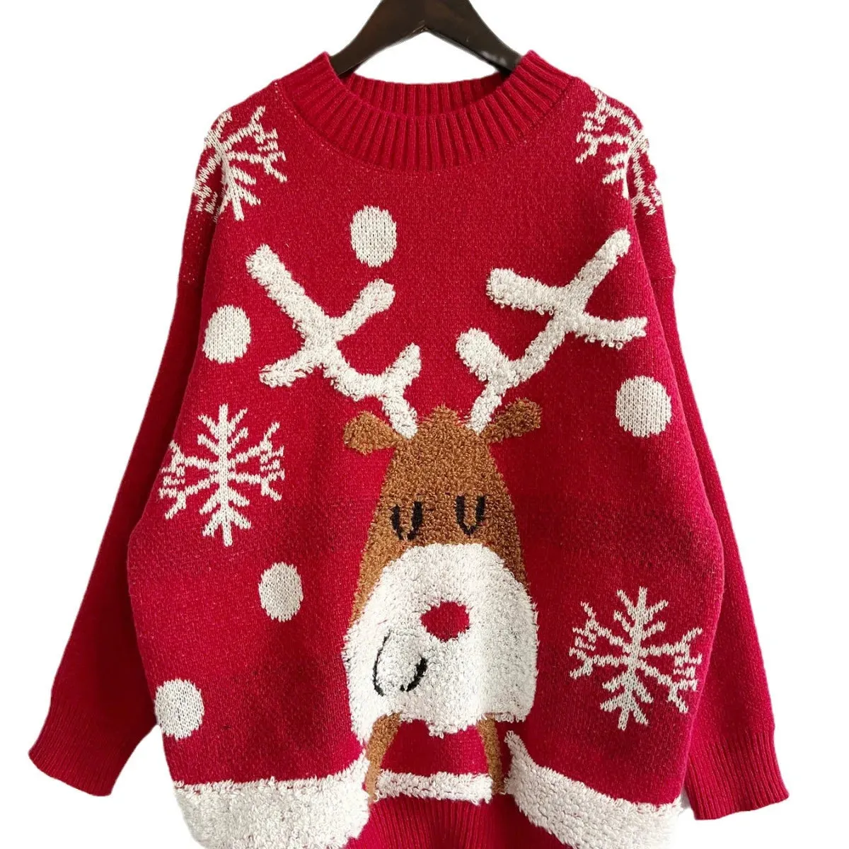 Wenkouban-Christmas Thanksgiving outfits_Fashion Casual Thickened Raglan Sleeve Elk Christmas Tree Christmas Sweater