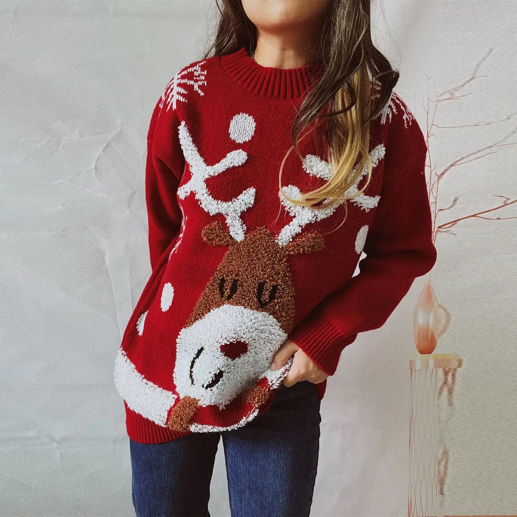 Wenkouban-Christmas Thanksgiving outfits_Fashion Casual Thickened Raglan Sleeve Elk Christmas Tree Christmas Sweater