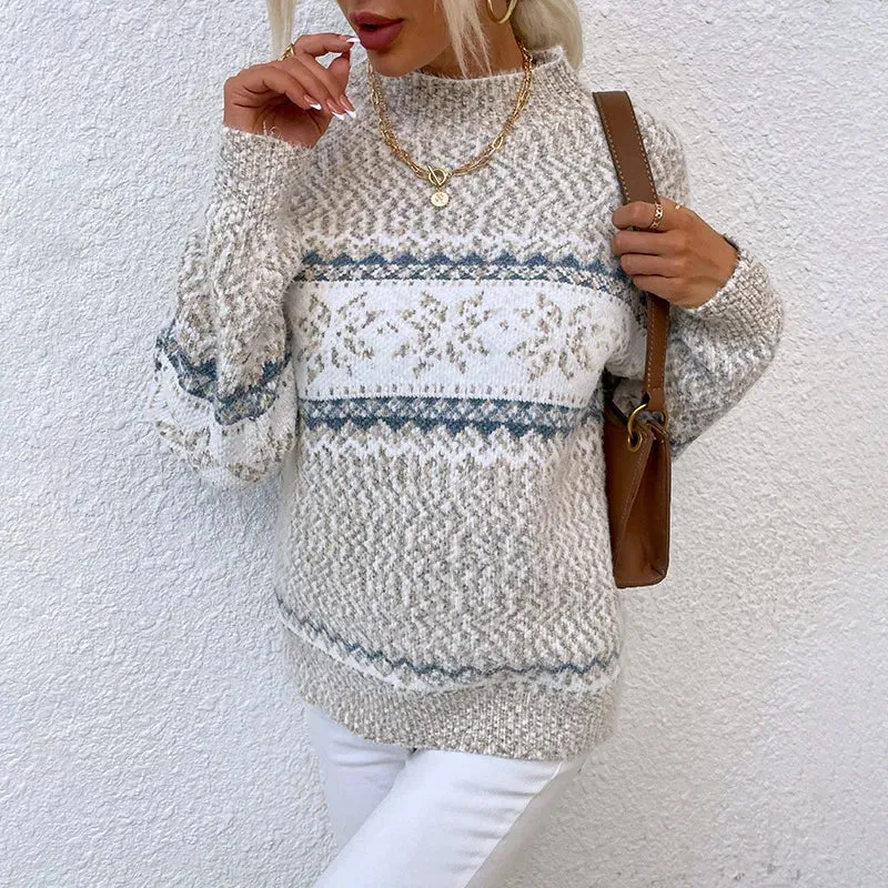Wenkouban-Christmas Thanksgiving outfits_Snowflake Vintage Loose Red Long Sleeve Knitted Holiday New Year Christmas Sweater
