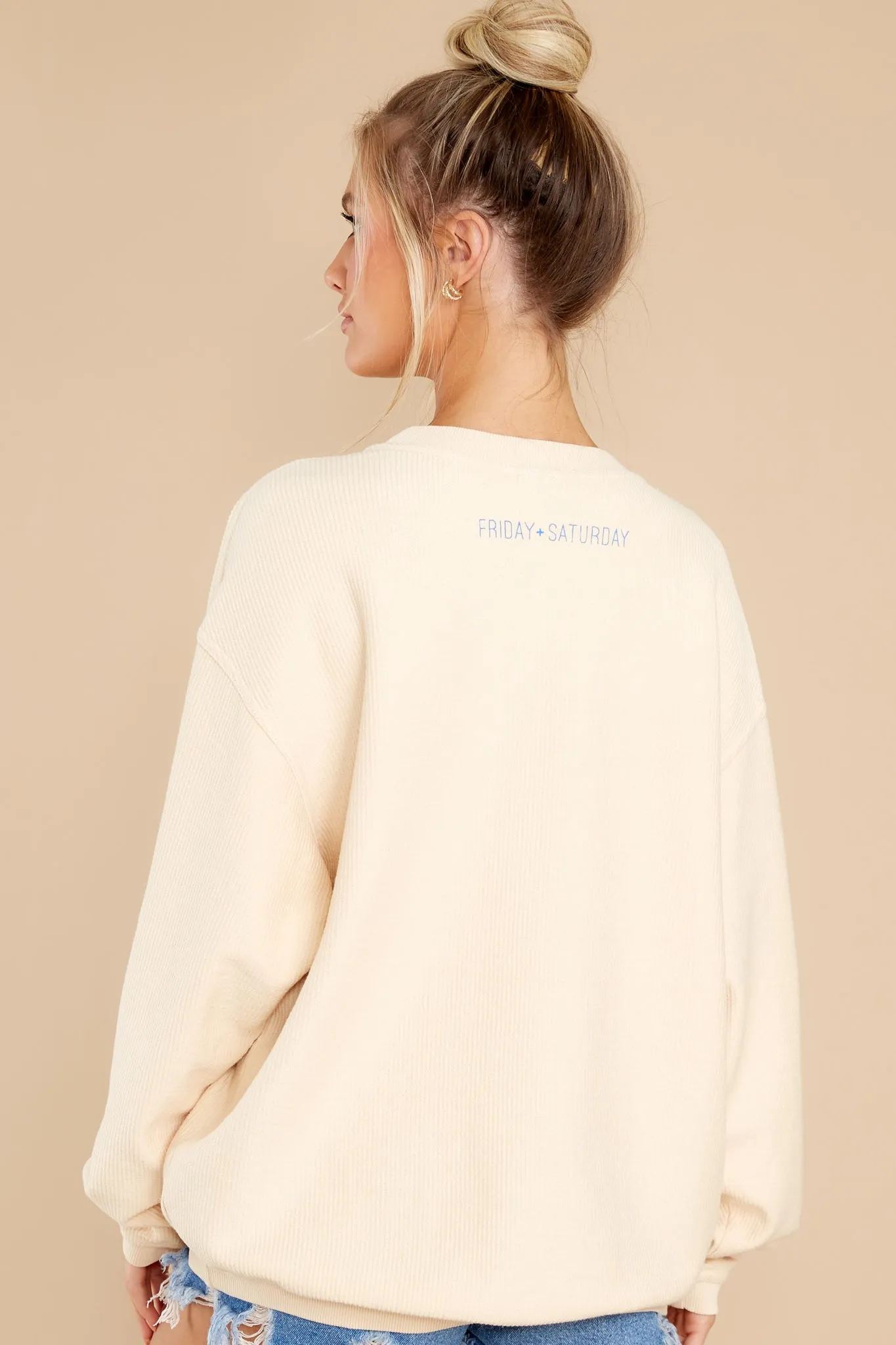 Wish You Were Here Beige Corded Sweatshirt