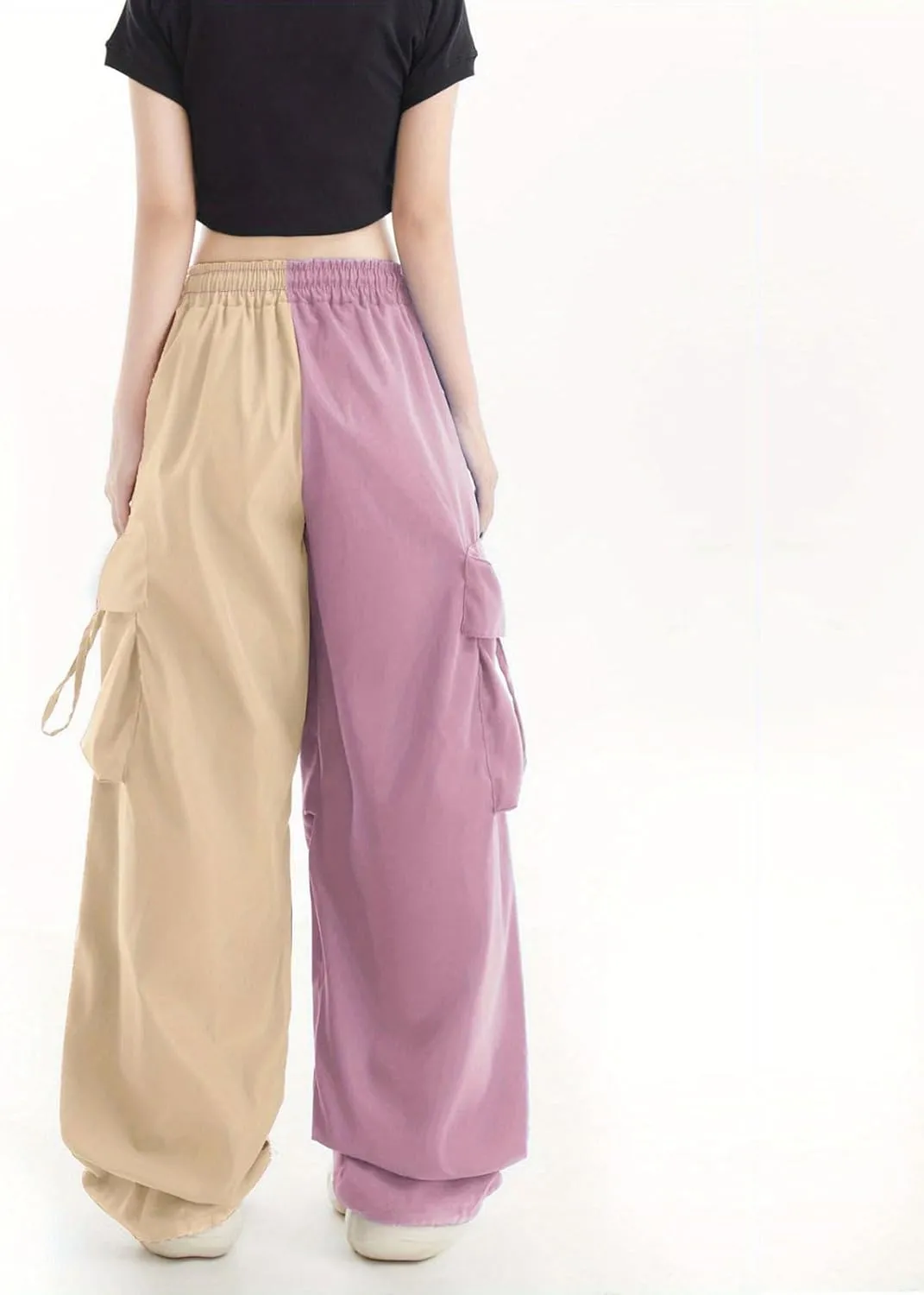 Women Cargo Pants Patchwork Y2K Streetwear Baggy Drawstring Elastic Parachute Pants