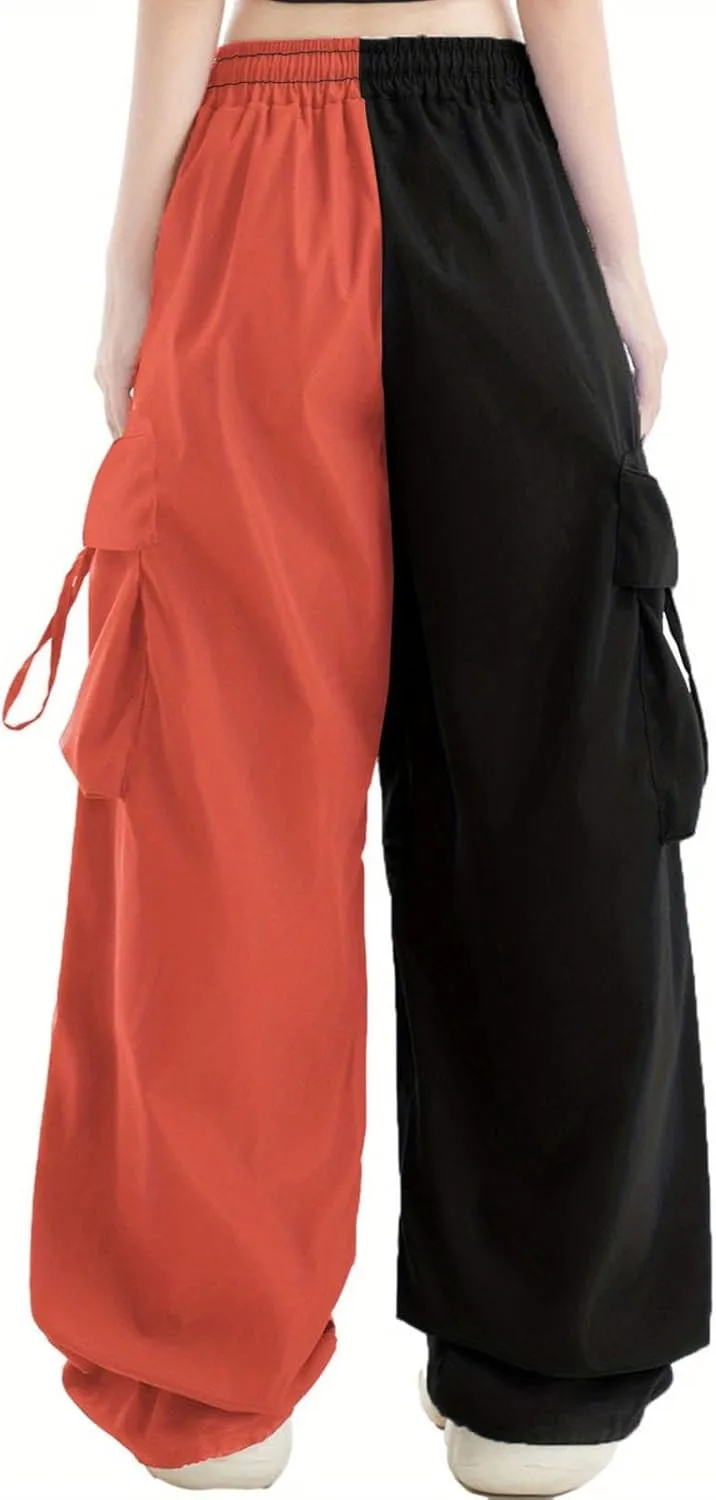 Women Cargo Pants Patchwork Y2K Streetwear Baggy Drawstring Elastic Parachute Pants