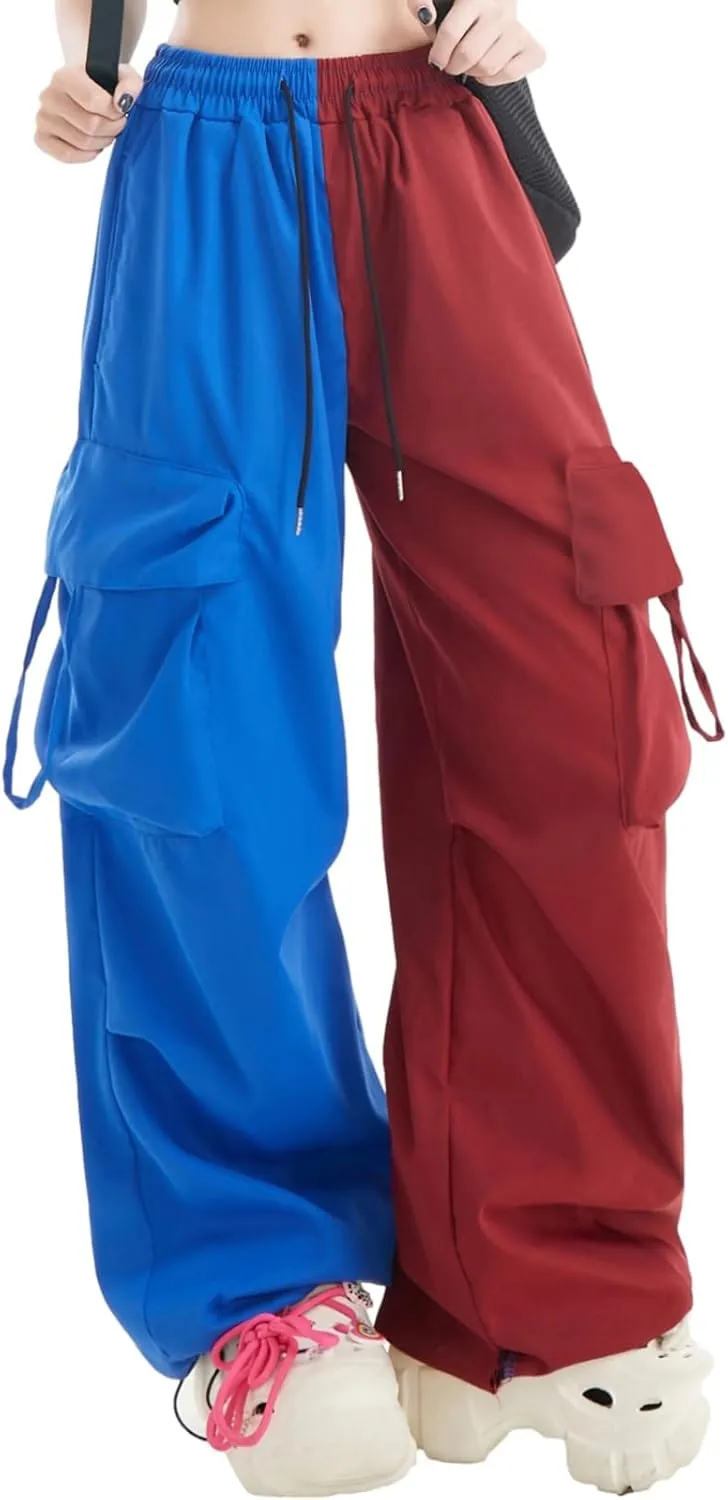 Women Cargo Pants Patchwork Y2K Streetwear Baggy Drawstring Elastic Parachute Pants