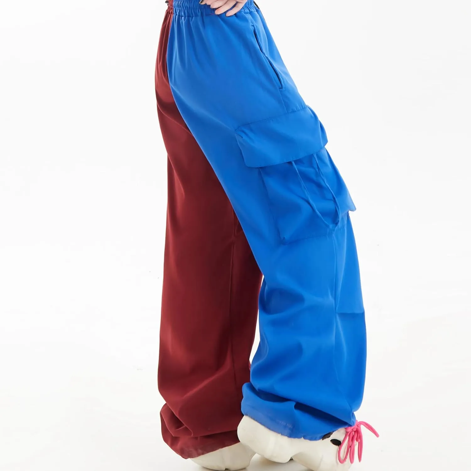 Women Cargo Pants Patchwork Y2K Streetwear Baggy Drawstring Elastic Parachute Pants