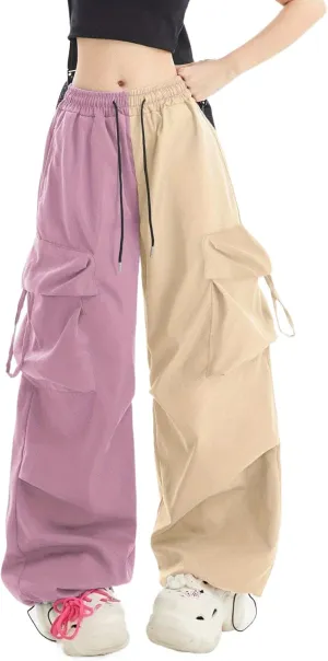 Women Cargo Pants Patchwork Y2K Streetwear Baggy Drawstring Elastic Parachute Pants