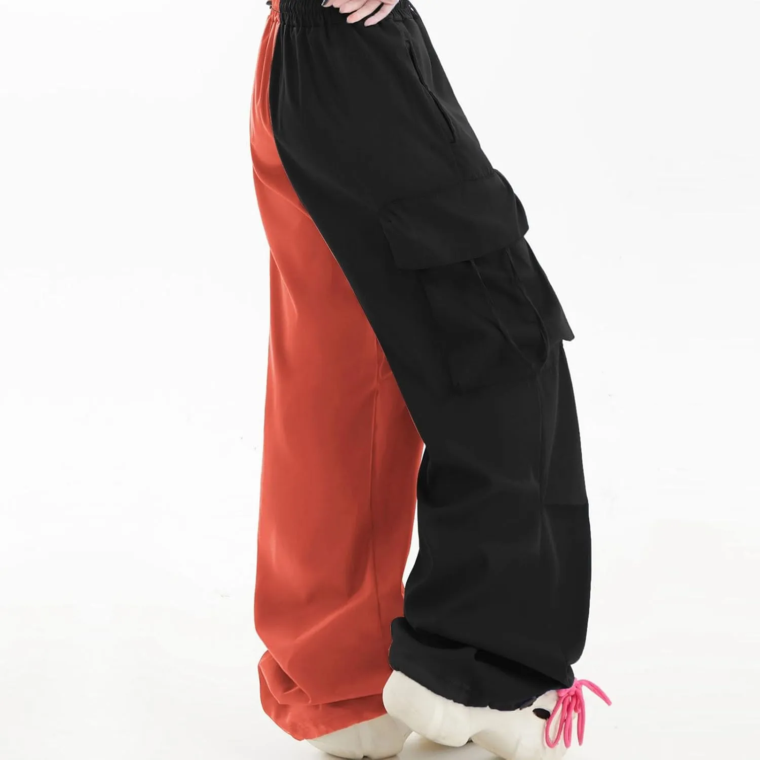 Women Cargo Pants Patchwork Y2K Streetwear Baggy Drawstring Elastic Parachute Pants