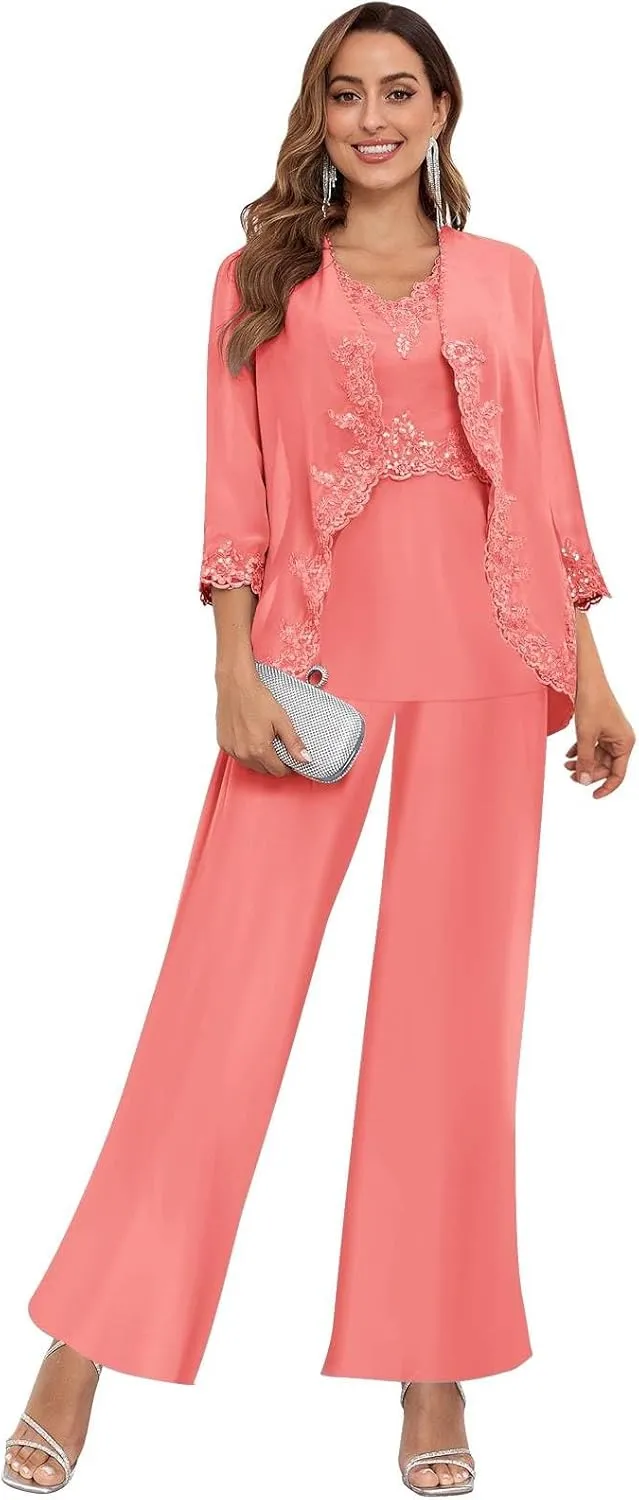 Women's 3PC Mother of The Bride Pants Suits for Wedding Elegant Sets Wedding Formal Outfit