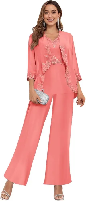 Women's 3PC Mother of The Bride Pants Suits for Wedding Elegant Sets Wedding Formal Outfit