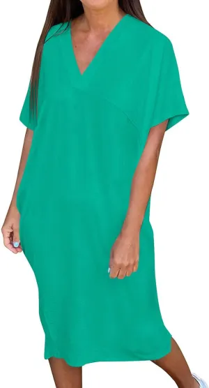 Women's Casual T Shirt V Neck Dress Summer Short Sleeve Dresses 2025 Basic Solid Midi Sundresses Beach Vacation Outfit