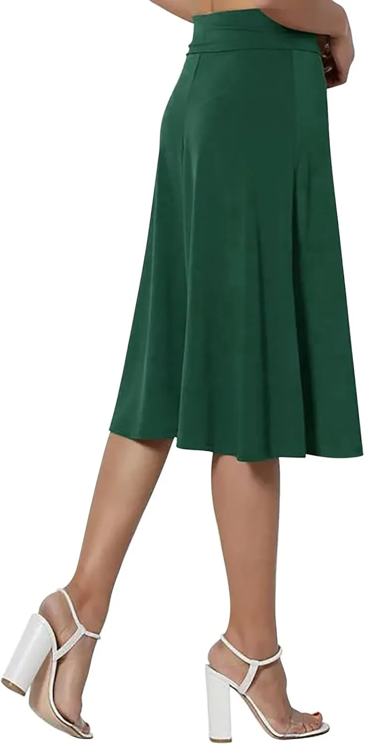 Womens Flared A Line Skirt Dressy Casual Solid Flowy Elegant High Waist Midi Skirt Comfy Stretch Aline Yoga Skirt