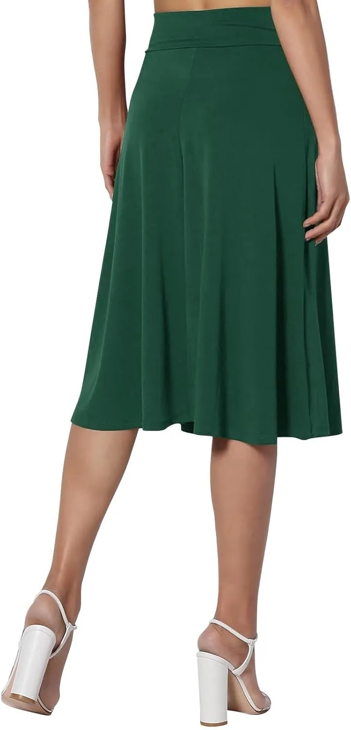 Womens Flared A Line Skirt Dressy Casual Solid Flowy Elegant High Waist Midi Skirt Comfy Stretch Aline Yoga Skirt