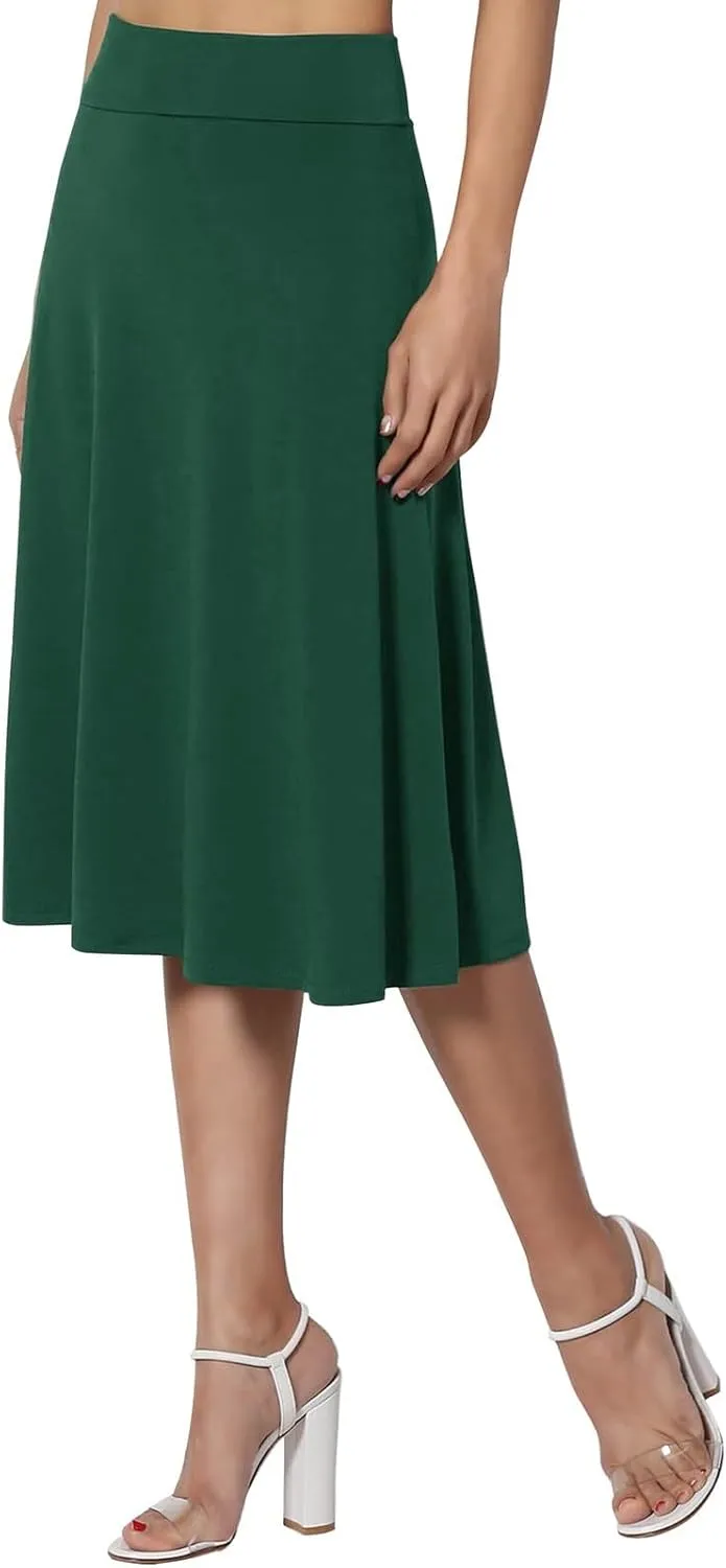 Womens Flared A Line Skirt Dressy Casual Solid Flowy Elegant High Waist Midi Skirt Comfy Stretch Aline Yoga Skirt