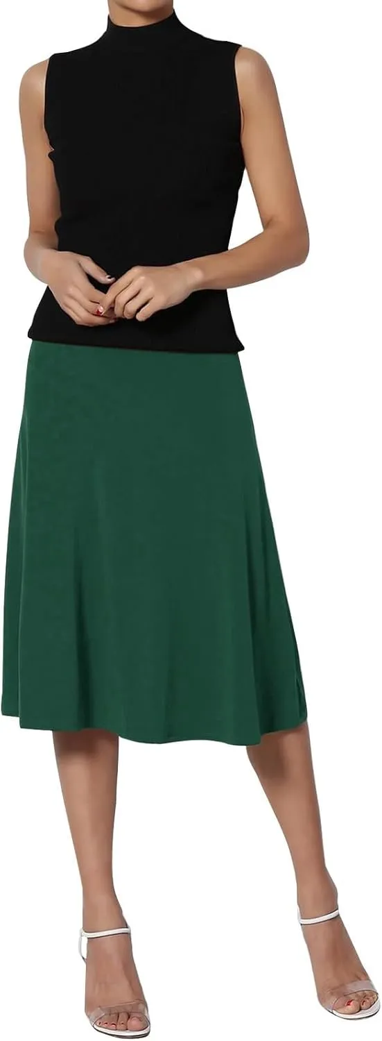 Womens Flared A Line Skirt Dressy Casual Solid Flowy Elegant High Waist Midi Skirt Comfy Stretch Aline Yoga Skirt