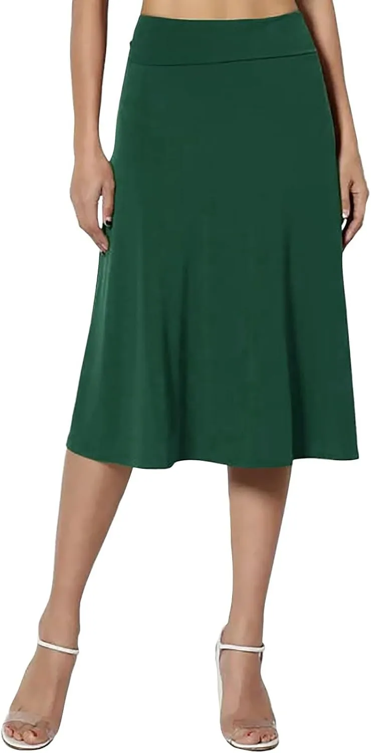 Womens Flared A Line Skirt Dressy Casual Solid Flowy Elegant High Waist Midi Skirt Comfy Stretch Aline Yoga Skirt