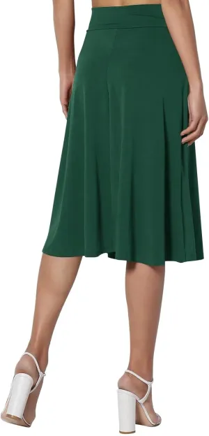 Womens Flared A Line Skirt Dressy Casual Solid Flowy Elegant High Waist Midi Skirt Comfy Stretch Aline Yoga Skirt