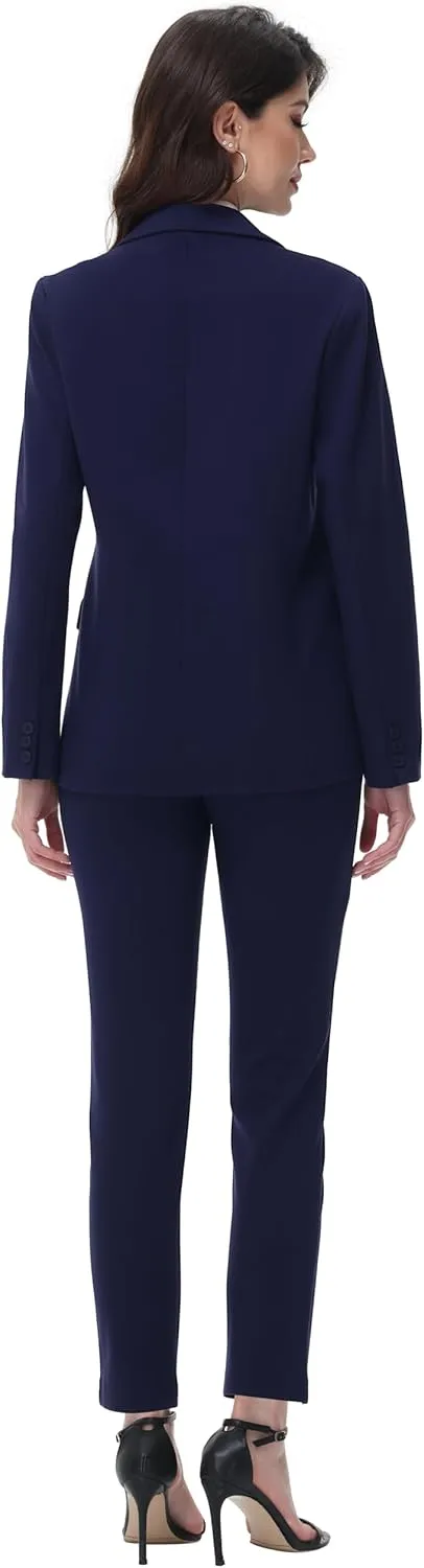 Women's Suits 2 Piece Set Dressy Business Slim Fit One Button Professional Blazer Pantsuits Set Work Casual Outfits