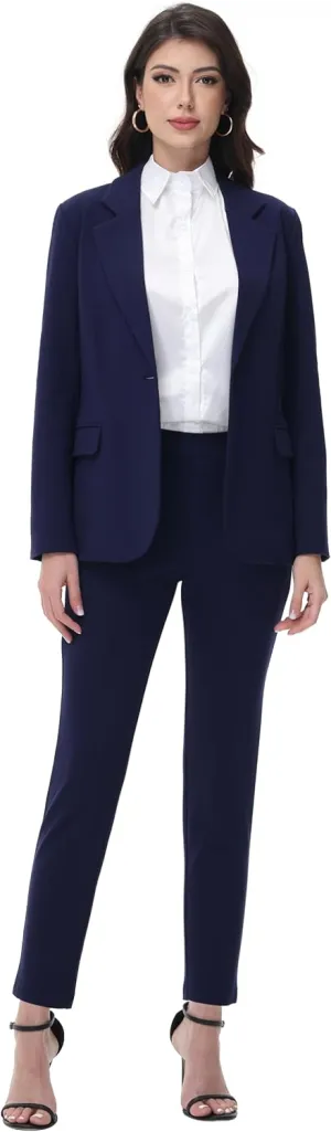 Women's Suits 2 Piece Set Dressy Business Slim Fit One Button Professional Blazer Pantsuits Set Work Casual Outfits