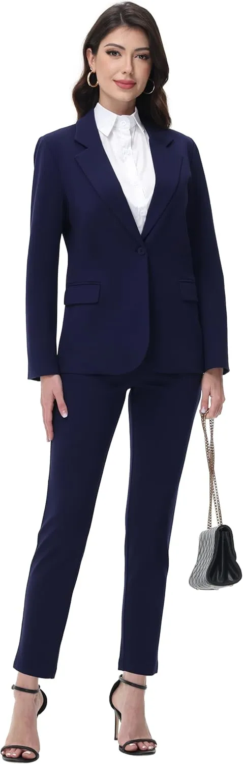 Women's Suits 2 Piece Set Dressy Business Slim Fit One Button Professional Blazer Pantsuits Set Work Casual Outfits