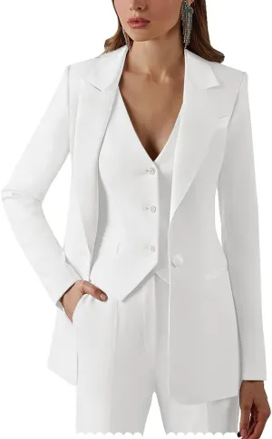 Womens Suits for Office Work 3 Pieces Set Notch Lapel Single Breasted Vest Lady Business Suit (Blazer Vest Pants)
