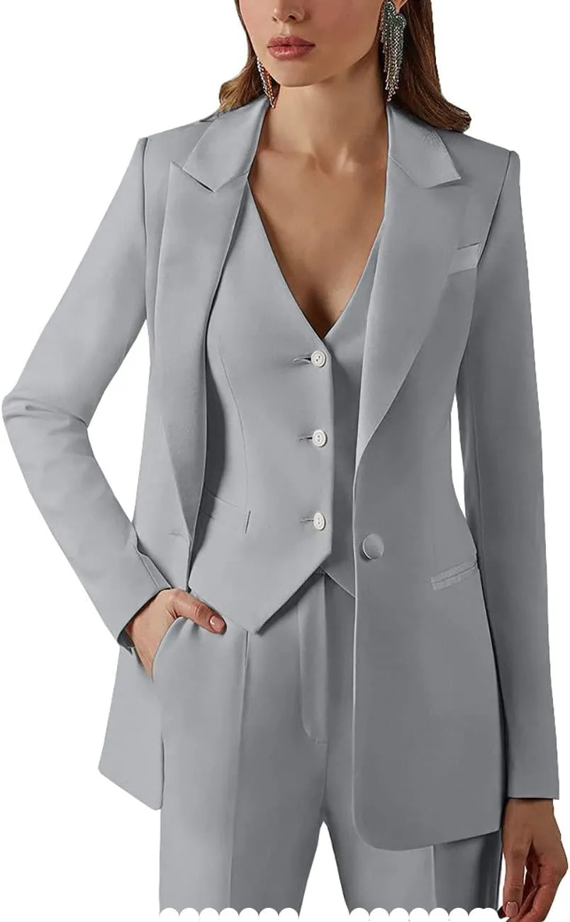 Womens Suits for Office Work 3 Pieces Set Notch Lapel Single Breasted Vest Lady Business Suit (Blazer Vest Pants)