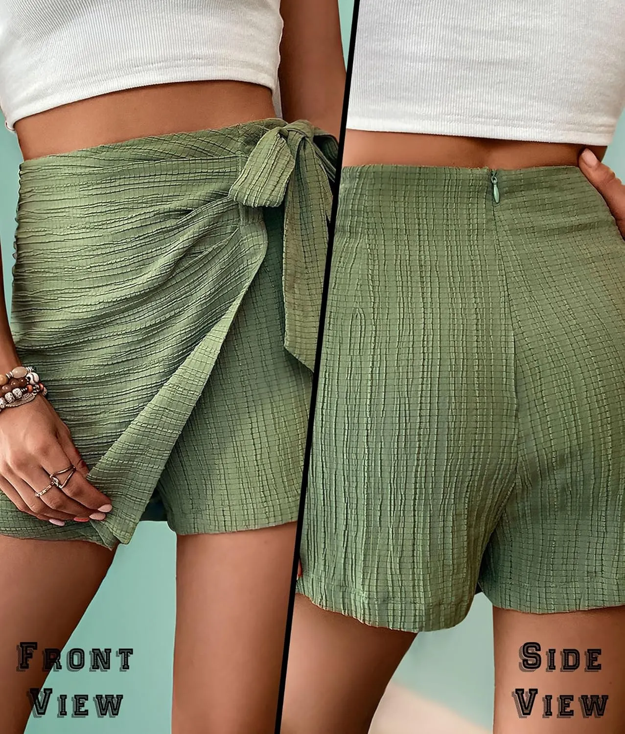 Women's Summer Mini Wrap Skirt High Waist Knotted Belted Skorts Fashion Zip Loose Casual Skirt