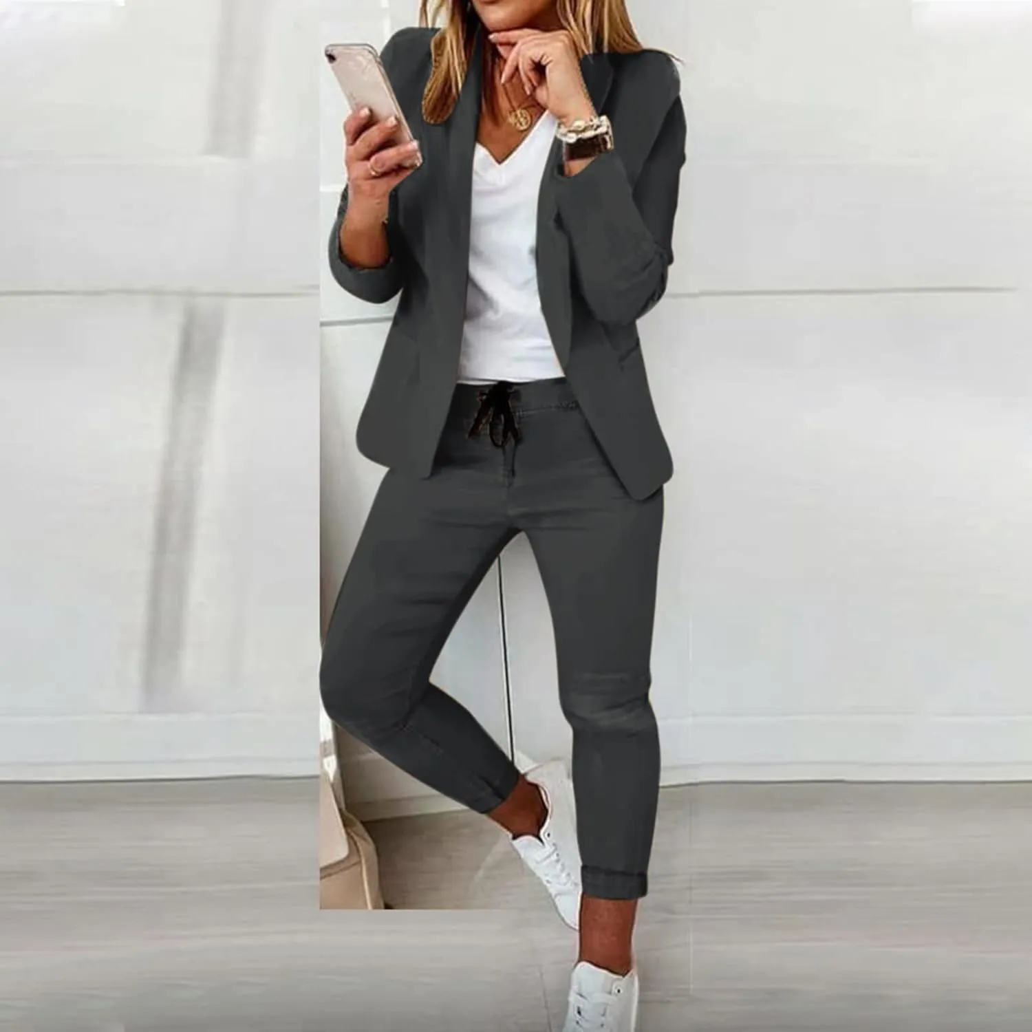 Women's Two-Piece Lapels Set Office Business Long Sleeve Formal Jacket Pant Suit Slim Fit Trouser Women's Clothing