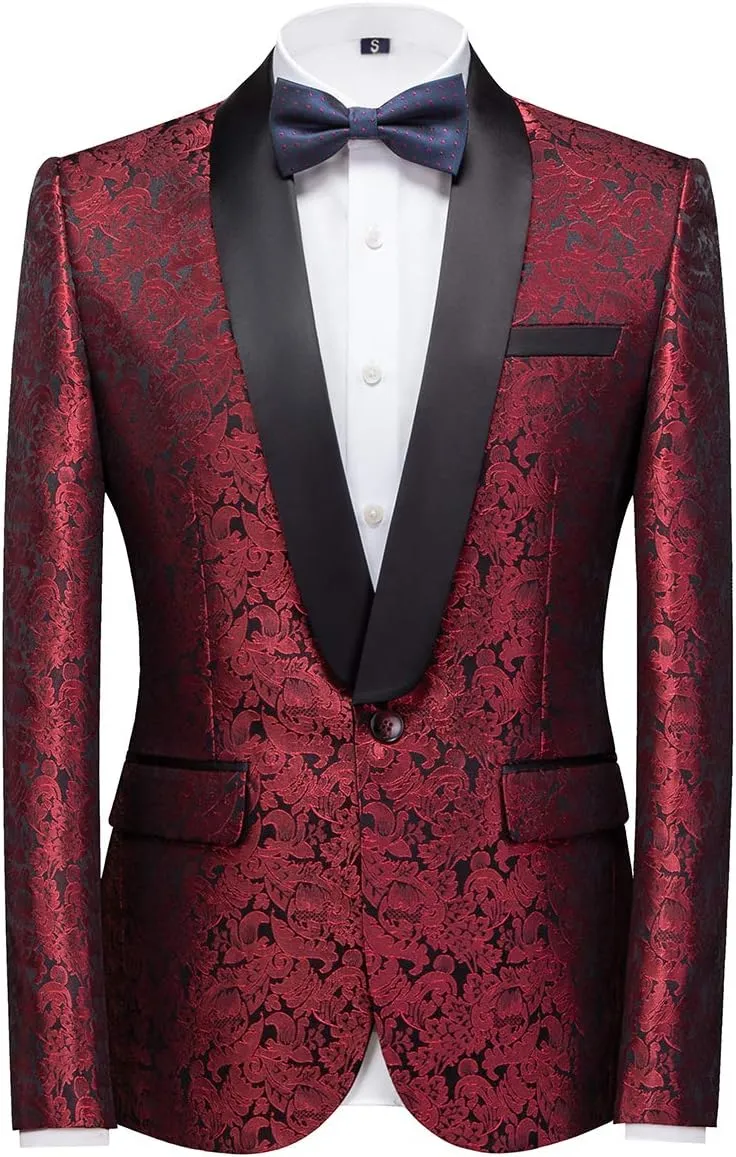 YFFUSHI Men's Elegant Jacquard 3 Piece Suit Shawl Lapel Slim Fit Tuxedo Set