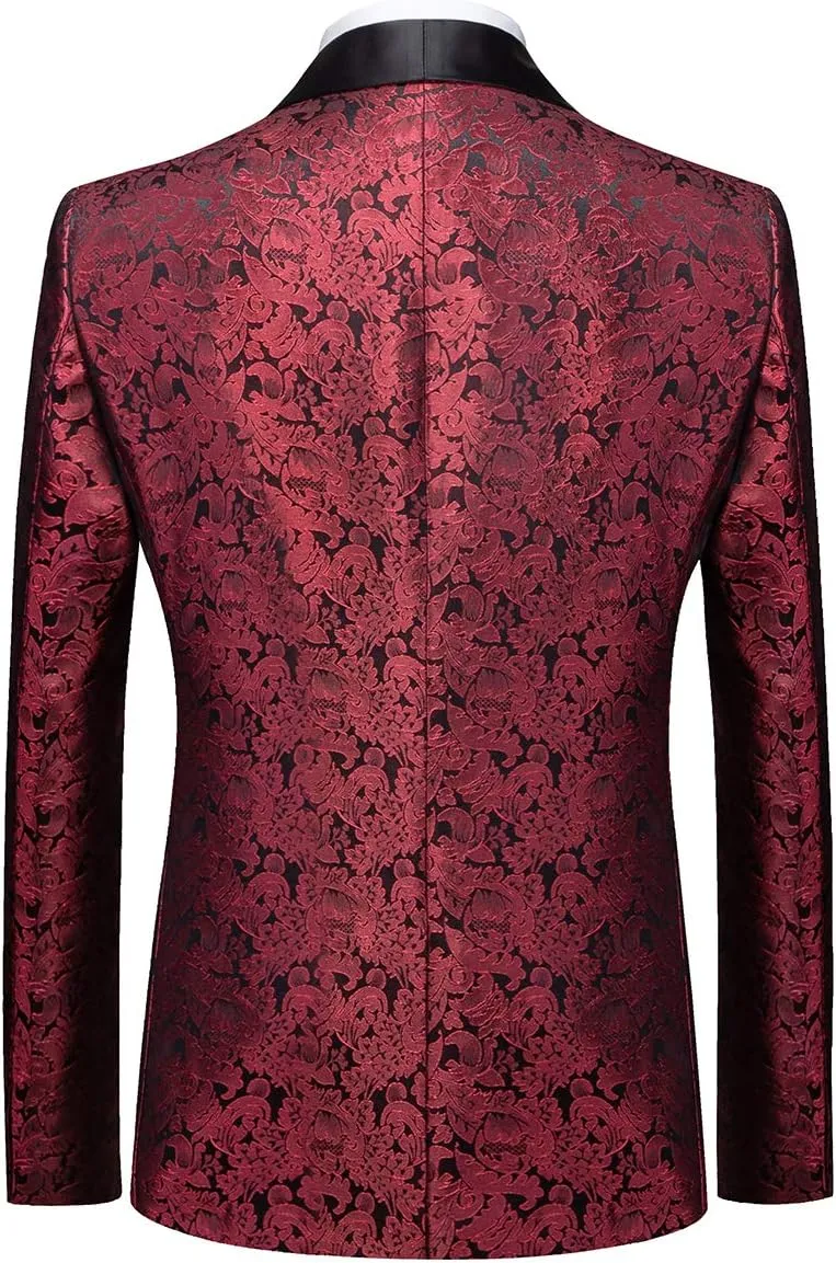 YFFUSHI Men's Elegant Jacquard 3 Piece Suit Shawl Lapel Slim Fit Tuxedo Set
