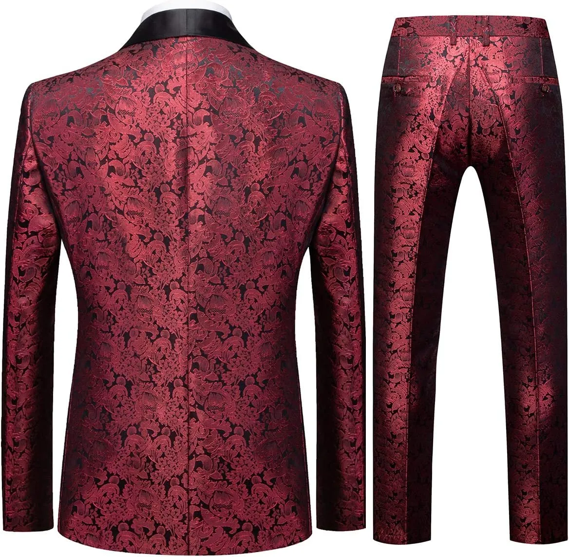 YFFUSHI Men's Elegant Jacquard 3 Piece Suit Shawl Lapel Slim Fit Tuxedo Set
